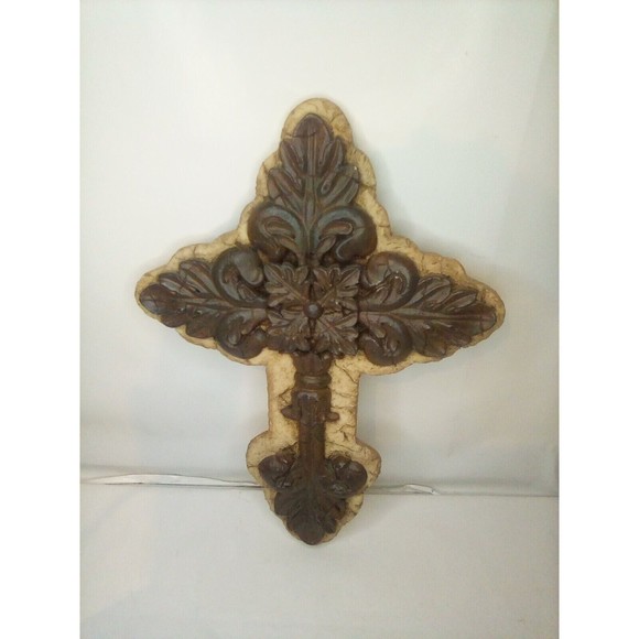 DISTRESSED METAL ON CERAMIC ART CROSS CHRISTIAN CATHOLIC WALL DECOR 12T-1 - Picture 1 of 2